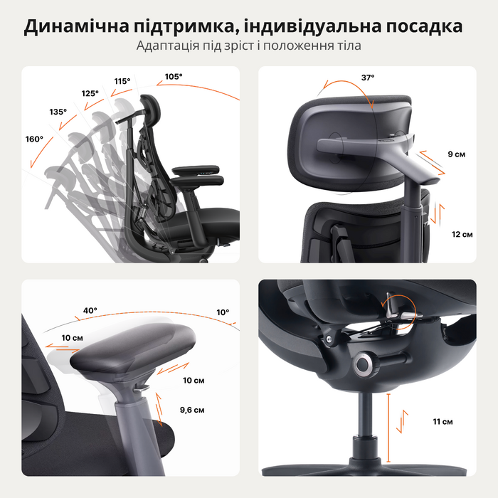 Крісло офісне ергономічне LiberNovo Omni Gen Glacier 48 см