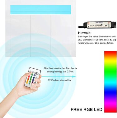 Комод SUNXURY з LED підсвіткою, білий глянець, для вітальні, кухні чи спальні, 90x35x83 см