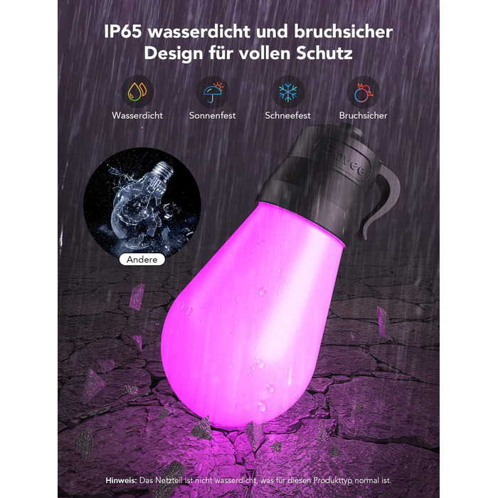 Розумний LED-гірлянда Govee для вулиці, WiFi, RGBICW, водонепроникна IP65, керування через Alexa, Google Assistant і додаток, 47 режимів, 15 ламп, 15 м