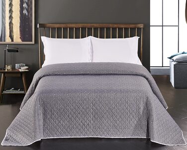 Двосторонній покривало DecoKing Alhambra 170x270 см, сталь/срібло/білий/антрацит, стьобаний, універсальний дизайн для ліжка
