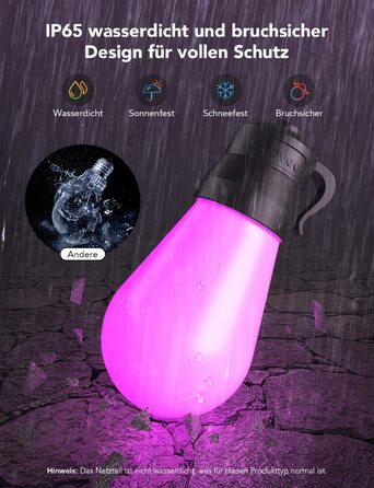 Розумний LED-гірлянда Govee для вулиці, WiFi, RGBICW, водонепроникна IP65, керування через Alexa, Google Assistant і додаток, 47 режимів, 15 ламп, 15 м