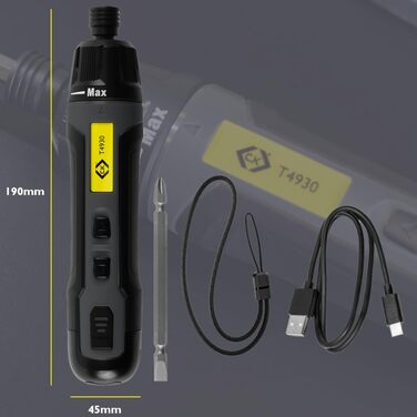 Акумуляторний шуруповерт C.K Tools T4930 3.6V USB-C з бітами PZ2/SL4 - потужний, електричний шурупокрут для електриків