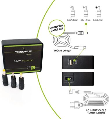 Mini UPS Tecnoware ERA Plus DC для WiFi, модему, відеоспостереження: Powerbank 5200mAh, захист від стрибків напруги та відключень (до 240 хв)
