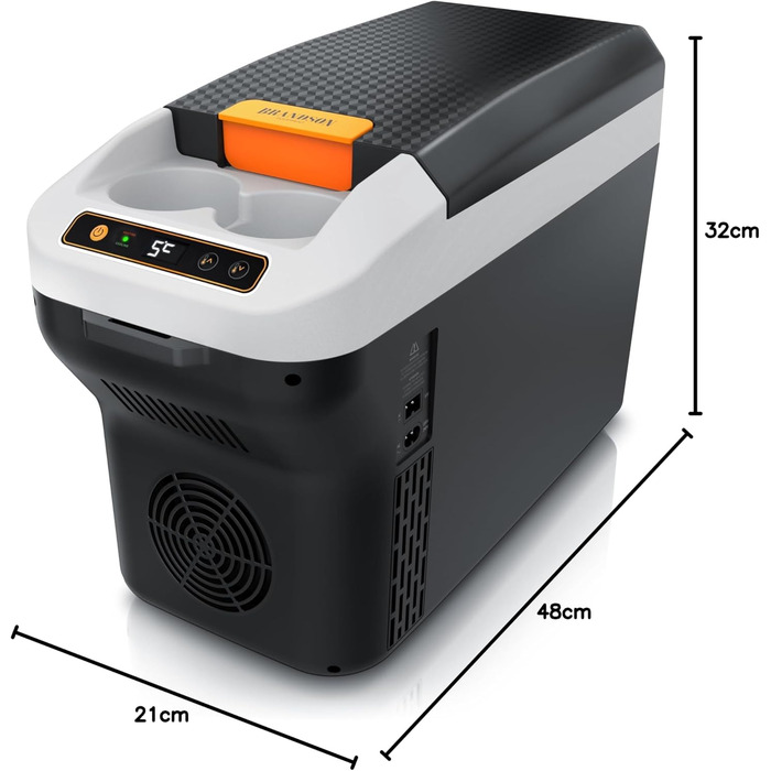 Електричний автохолодильник Brandson 10L (230V/12V) з функцією охолодження та підігріву до 65°C, Cool Grey Schwarz