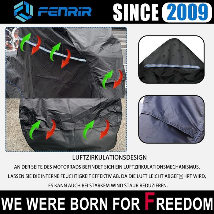 Чохол для мотоцикла FENRIR 265x110x130 см, водонепроникний для Cruiser/Touring, підходить до GL1800 Gold Wing, K1600GT, K1600B, R18, Electra Glide, Road King, Road Glide, Street Glide, для вулиці