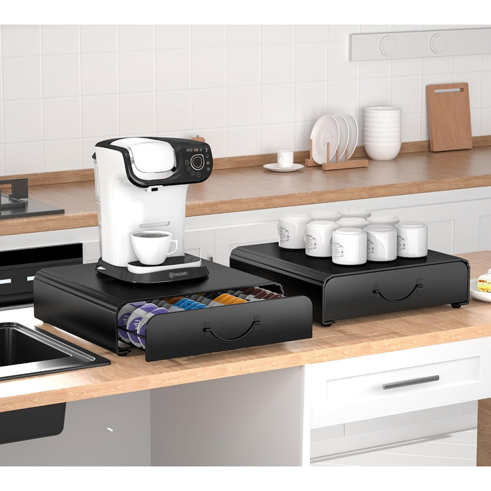 Тримач для капсул Tassimo на 64 шт, металевий органайзер для зберігання кавових капсул, штабельний диспенсер для кавомашини Tassimo, чорний