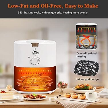 Аерофритюрниця Heißluftfritteuse 4L XL, 1500W з функціями підігріву та підігріву страв, антипригарний кошик, без олії, біла