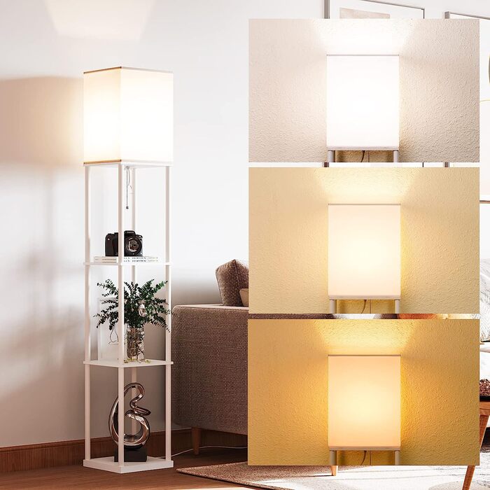 Торшер SUNMORY з полицею, диммований, LED 3 кольори, білий – для вітальні, спальні, кабінету, офісу