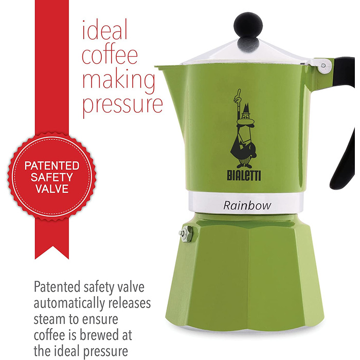 Кавоварка Bialetti Rainbow, алюмінієва, зелена, 6 чашок