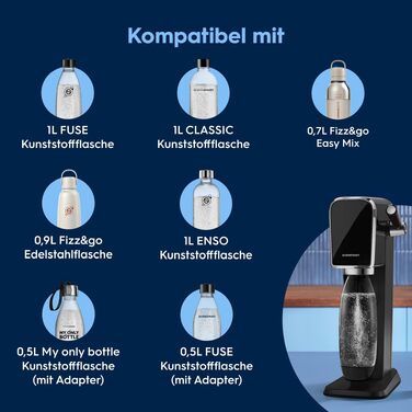 Сифон для газування води SodaStream ART, пляшка 1л та циліндр CO2, чорний