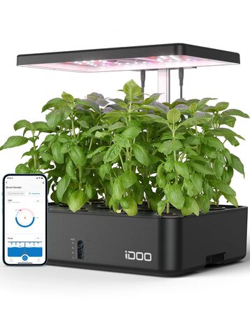 iDOO Гідропонна система для вирощування рослин, розумний сад, WiFi, з LED-лампою, вентилятором, таймером, для вирощування трав, 12 посадкових місць