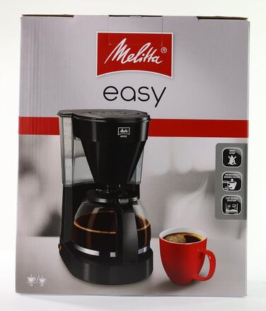 Кавоварка Melitta Easy з знімним поворотним фільтром, скляною колбою та системою захисту від крапель, на 10 чашок, чорна