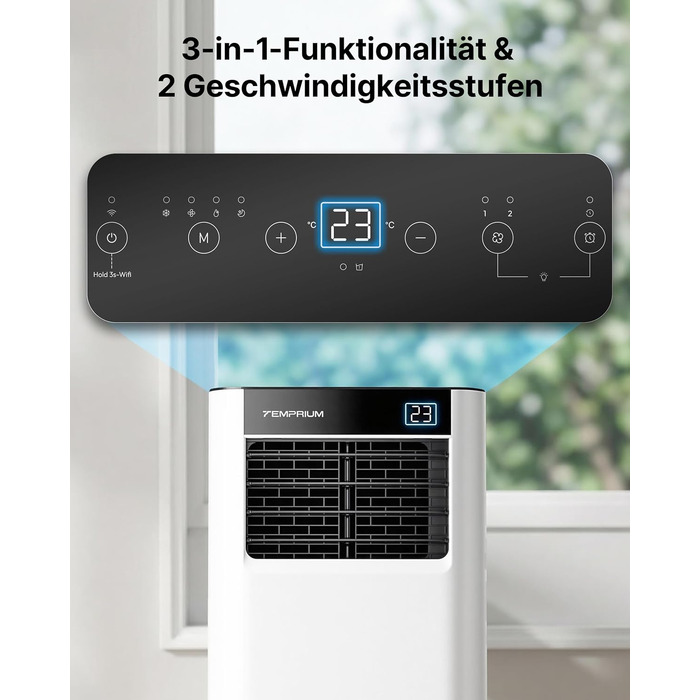 Мобільний кондиціонер 9000 BTU 2.6 кВт з шлангом + APP-керування | 3-в-1 для кімнат до 25 м²