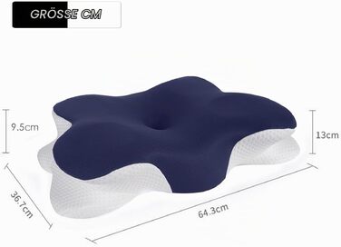 Ергономічна ортопедична подушка з ефектом пам'яті (Memory Foam) для підтримки шиї та сну на боці, темно-синя