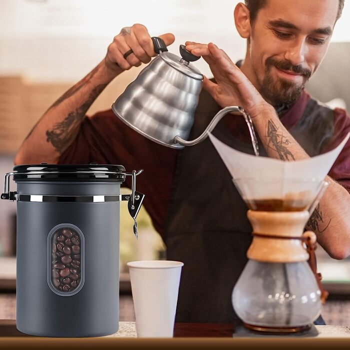 Контейнер для кави ROCKY&CHAO 2.8L з нержавіючої сталі, герметичний, з віконцем, для кавових зерен, чаю, горіхів, какао. Збереження свіжості