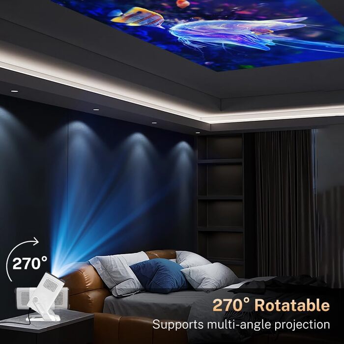 Портативний проєктор LYNCAST HY300 Pro з Wi-Fi, Bluetooth та Android 11. Підтримка 1080P/4K, поворотний на 180°, для домашнього кінотеатру та використання на відкритому повітрі (VisualCube 300 White)