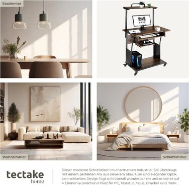 Письмовий стіл tectake Industrial 80x65.5x130.5 см з полицями, висувною полицею для клавіатури, темно-коричневий - Офісний стіл, Комп'ютерний стіл, Принтерний стіл