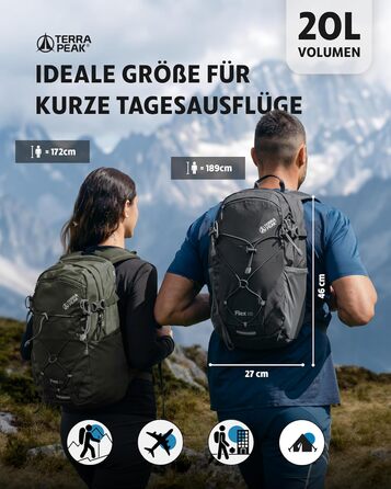 Рюкзак Terra Peak Flex 20L преміум, оливковий – туристичний рюкзак з вентиляцією спини, питною системою, дощовиком, 3D Air Mesh поліестер, поясом, для трекінгу та подорожей
