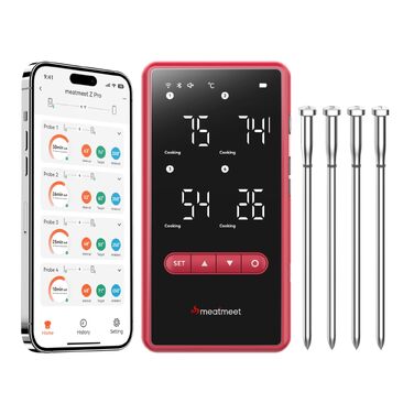 Бездротовий розумний термометр для м'яса Z Pro з Wi-Fi та Bluetooth, 4 щупи (6 сенсорів), водонепроникний IP69, термостійкий до 595°C для гриля, духовки та аерофритюрниці