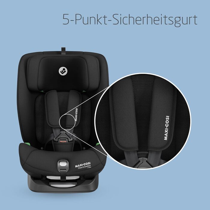 Дитяче автокрісло Maxi-Cosi Titan S Comfort i-Size, дихаючі матеріали, регульоване, 15 місяців–12 років (76–150 см), ISOFIX, 5 позицій сидіння, 13 рівнів підголівника, чорний
