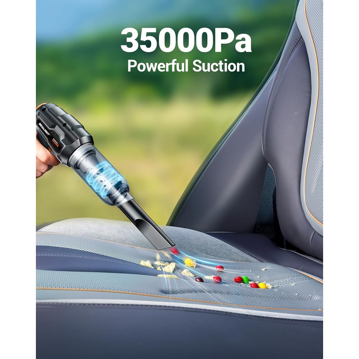 SEALIGHT Автомобільний акумуляторний пилосос бездротовий 35000 Па з двома акумуляторами, щітковим мотором, для авто, шерсті тварин, дивана - 60 хв роботи