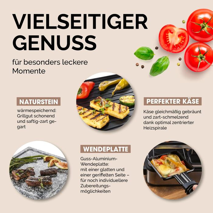Raclette Gourmetmaxx 2-в-1 з Фондю | Набір раклет для 8 осіб – ідеальний для вечірок | Набір раклет-фондю на 8 осіб з 8 сковородочками, лопатками та виделочками для фондю | Преміум якість