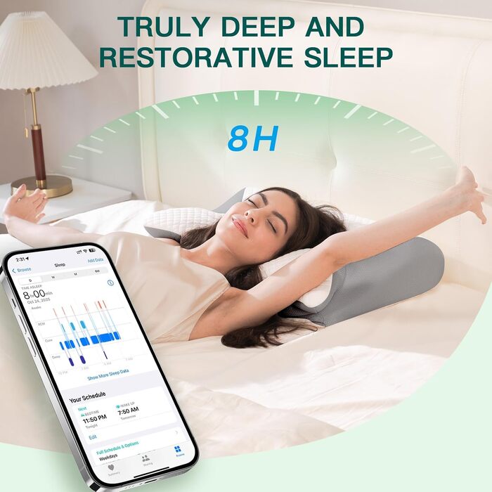 Подушка для шиї з піни Memory Foam 2-в-1, ергономічна, 60x40x12/14 см, сіра - для сну на спині, боці та животі