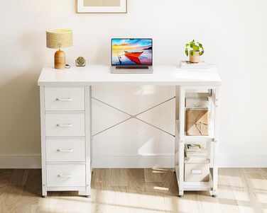 Письмовий стіл Coleshome з 4 шухлядами, 100x40 см, білий - комп'ютерний стіл з полицями для офісу, спальні, робочого кабінету