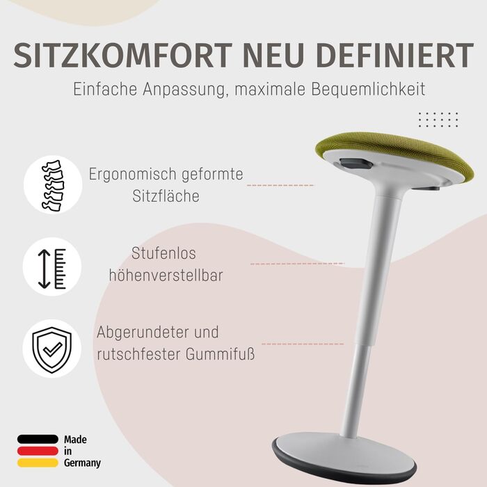 Ergonomічний стілець Sedus se:fit, регульований, зелено-сірий, пластик, гумова основа, висота 53-80 см, стілець для роботи стоячи