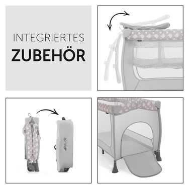 Дитяче туристичне ліжечко Hauck Sleep N Play Center Teddy Grey з люлькою для новонароджених, пеленатором, сумкою для транспортування, колесами, лазом, компактне складання, для малюків від народження до 15 кг