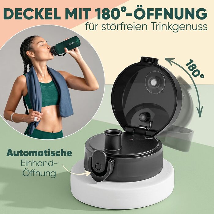 Спортивна пляшка для води Blumtal Premium 800 мл, ударостійка та герметична, BPA-free, з одним натисканням та ситом, колір Petrol