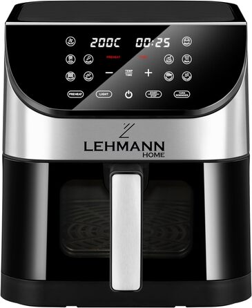 Аерофритюрниця Lehmann 6 л, 10 програм, 1500 Вт, з таймером і LED-екраном, температура 76-200°C, олії не потребує