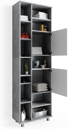 Високий шафа для ванної Vicco Ilias, бетон/білий, 60x190 см