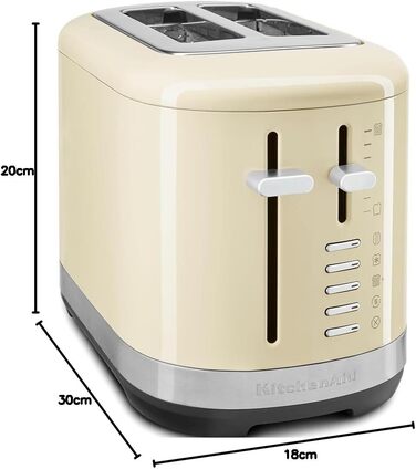 Тостер KitchenAid для 2 скибок, кремовий: ретро дизайн, 7 функцій, нержавіюча сталь