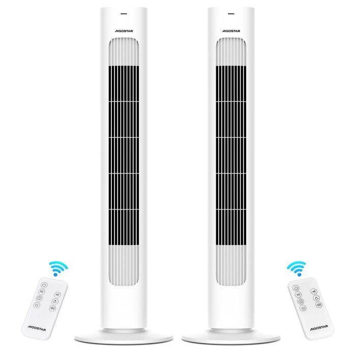 Вентилятор Tower Aigostar Turmventilator з пультом, 70° осциляція, таймер 7 год, 3 режими/швидкості, енергоефективний, 2 шт.