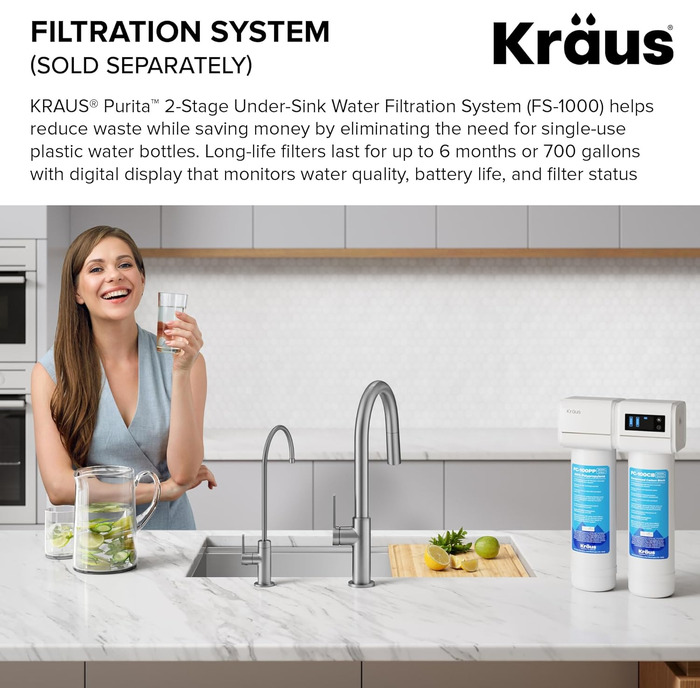 Змішувач кухонний Kraus KPF-3104SFS Oletto бронзовий з фільтром, витяжний одноручний