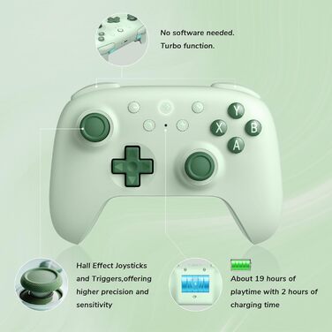 8BitDo Ultimate 2C: Бездротовий контролер для ПК Windows та Android, 1000 Гц, Hall-ефект, Turbofunktion (Зелений)