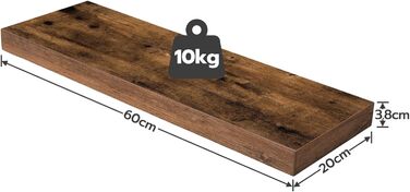 Полиця настінна HOOBRO 2 шт., плаваюча, 60x20x3.8 см, коричнева вінтаж, з прихованими кронштейнами для ванної, спальні, кухні, офісу, вітальні
