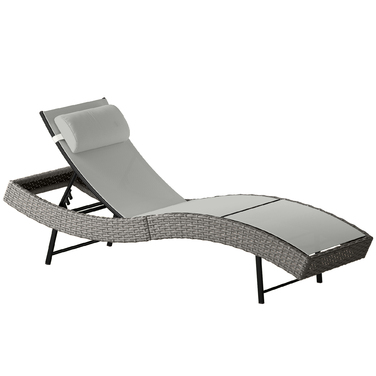 Шезлонг з ротангу Polyrattan S-подібної форми з 5-рівневим регулюванням спинки, підголівником, дихаючою тканиною та захистом від ультрафіолету.