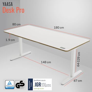 Ергономічний стіл Yaasa Desk Pro з електрорегулюванням висоти, білий 180x80 см – Multiplex. Навантаження до 120 кг, з дисплеєм ErgoTouch
