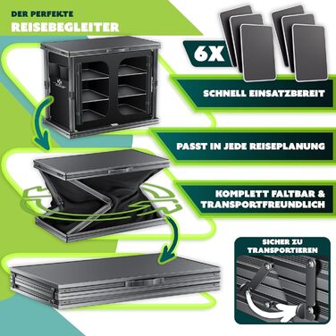 Кемпінгова кухня KESSER®: розкладний шафка 84x80 см з алюмінієвим каркасом, 6 відділень (вкл. набір з 4 кухлі), бокові кишені та москітна сітка. Чорний, з UV-стійкої тканини.