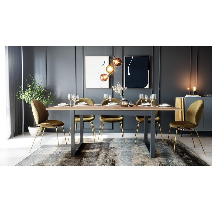 Розсувний обідній стіл Newfurn, 160-200 см, антрацит, Сонома, сучасний дерев'яний стіл для їдальні та кухні, 160x75x90 см