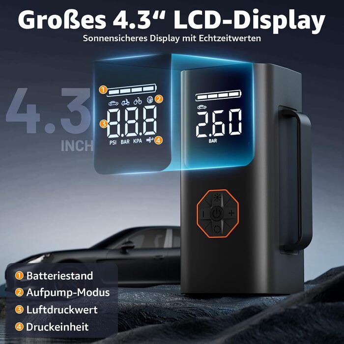 Пусковий пристрій для авто (бустер) 9 в 1 з компресором 150PSI, Powerbank 5500A, LCD-дисплеєм та ліхтариком для 12V бензинових та дизельних двигунів
