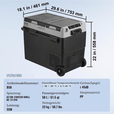 Автохолодильник VEVOR 50л портативний двозонний компресорний -20°C до +20°C для авто, кемпінгу, дому