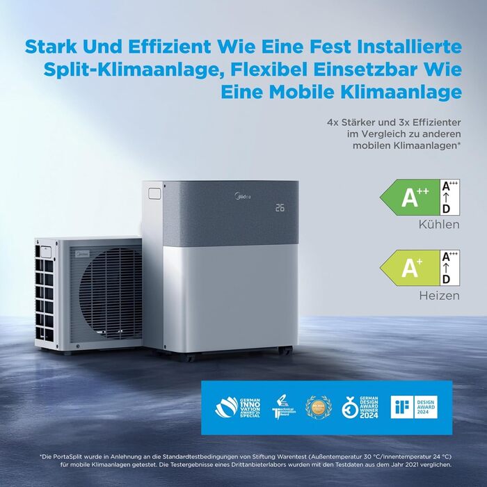 Мобільний кондиціонер Midea PortaSplit-E 12000 BTU (3.5 кВт), охолодження A++/обігрів A+, персиковий, до 42 м² - тихий режим 39 дБ