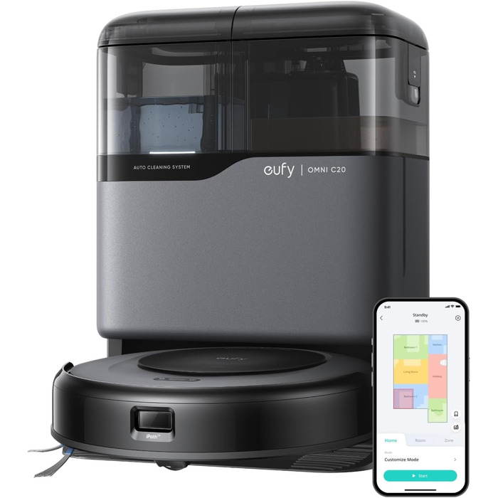 Робот-пилосос eufy Omni C20 з базою 2-в-1: автоспустошення, автоматичне миття та сушіння, ультратонкий 8,5 см, потужність 7000Па, функція вологого прибирання