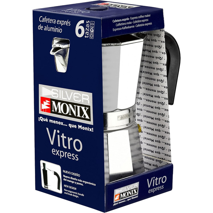Гейзерна кавоварка Monix Vitro Express на 3 чашки, алюмінієва з нержавіючою сталі, набір з 2 шт.