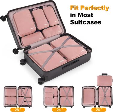 Набір органайзерів для подорожей у валізу Packing Cubes, комплект дорожніх сумок для одягу та косметички (8 предметів, рожевий)