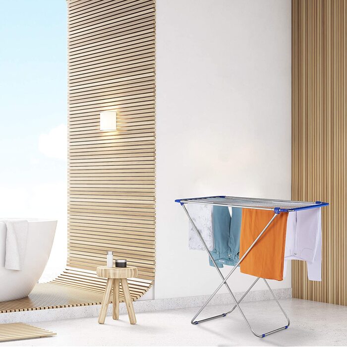 Сушарка для білизни Relaxdays, розсувна, складана, нержавіюча сталь, 13,6 м, 97x176x55 см, срібляста