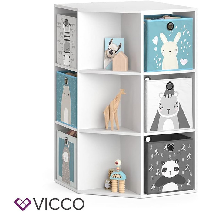 Дитяча полиця Vicco Luigi, біла, 64x107.8 см, з 4 коробками для зберігання